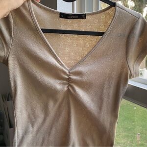 y2k heart patter beige crop top